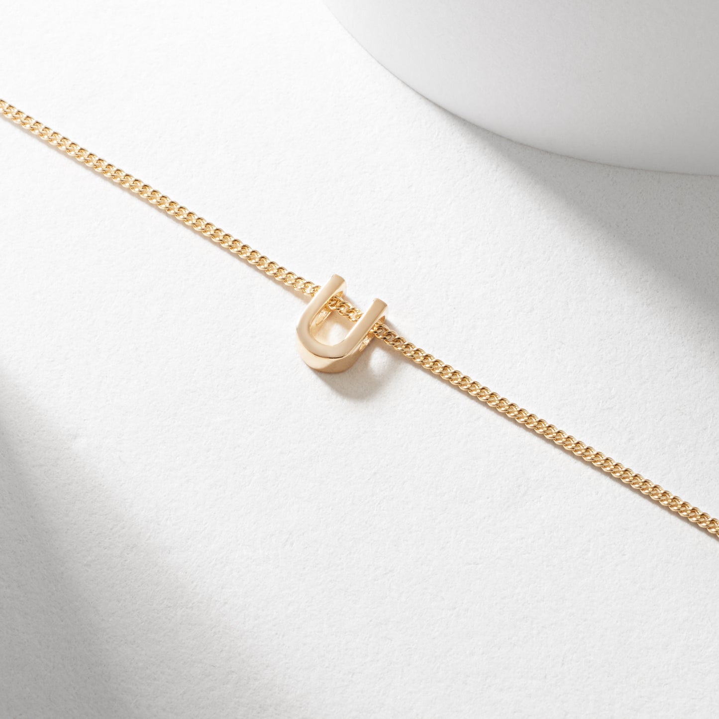 9K Yellow Gold 6mm Slider Initial U with Chain 45cm