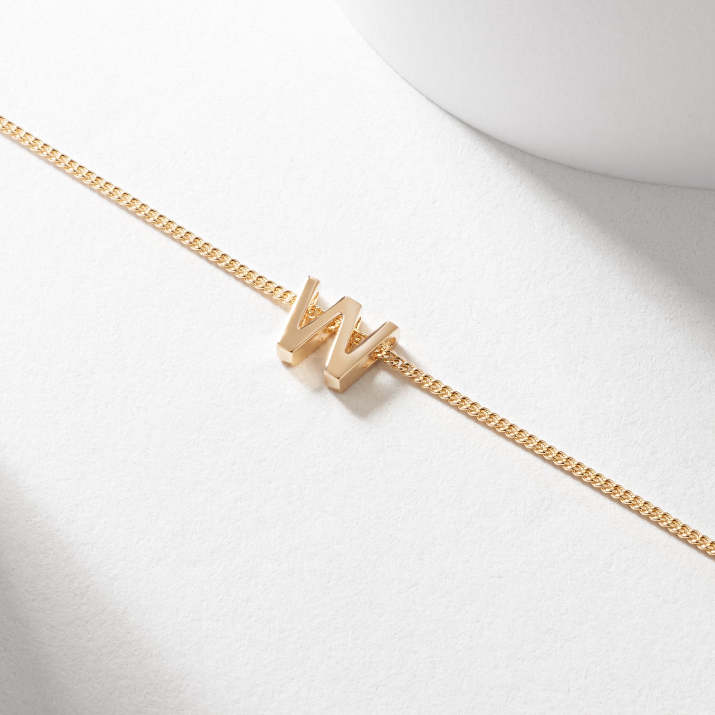 9K Yellow Gold 6mm Slider Initial W with Chain 45cm