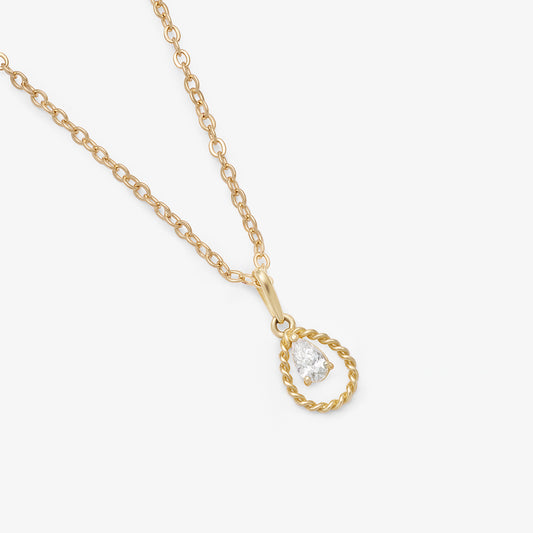 9K Yellow Gold Dainty Rope Open Teardrop With Pear Zirconia Pendant