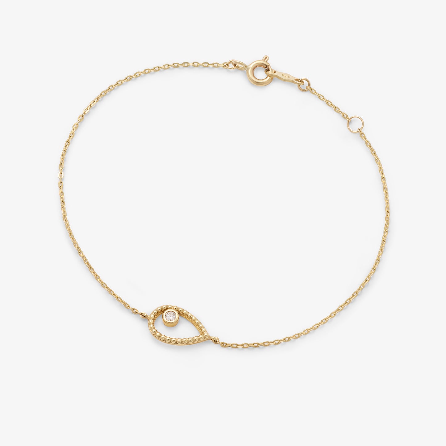9K Yellow Gold Bracelet With A Beaded Open Teardop And Bezel Zirconia 18cm