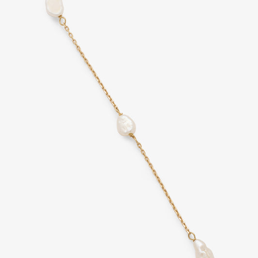 9K Yellow Gold Baroque Pearl Station Necklace 45cm