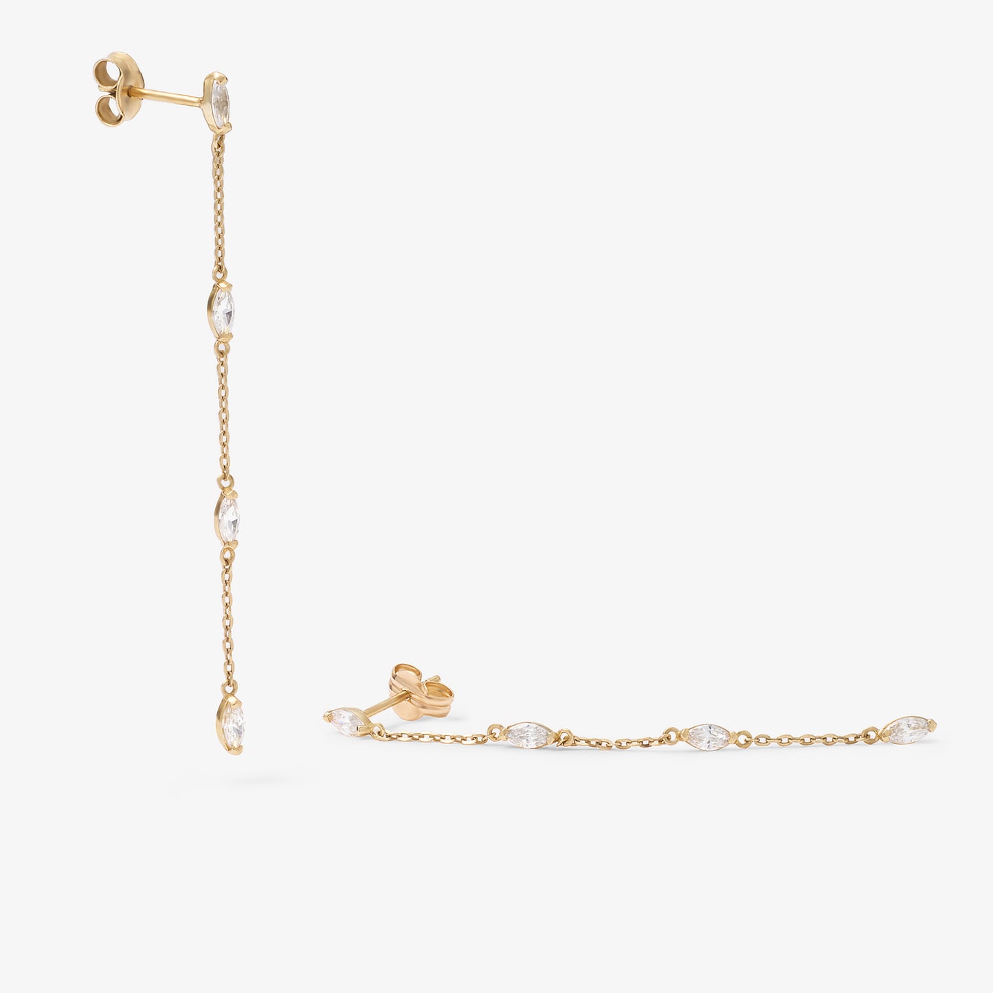 9K Yellow Gold Marquise Zirconia Station Drop Stud Earrings