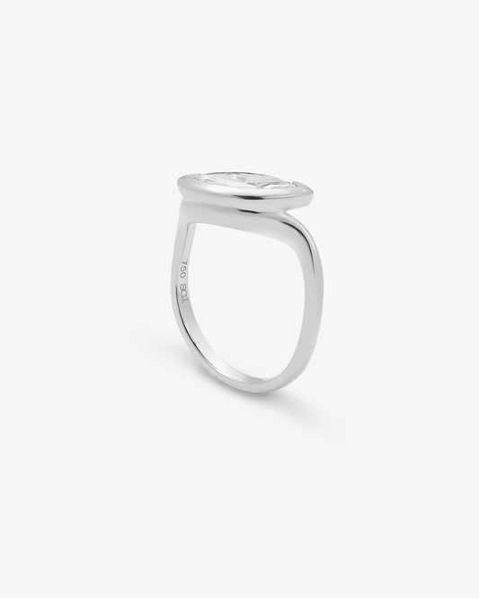 18K White Gold 1.5ct Marquise Lab Diamond Semi Bezel Angle Set Ring