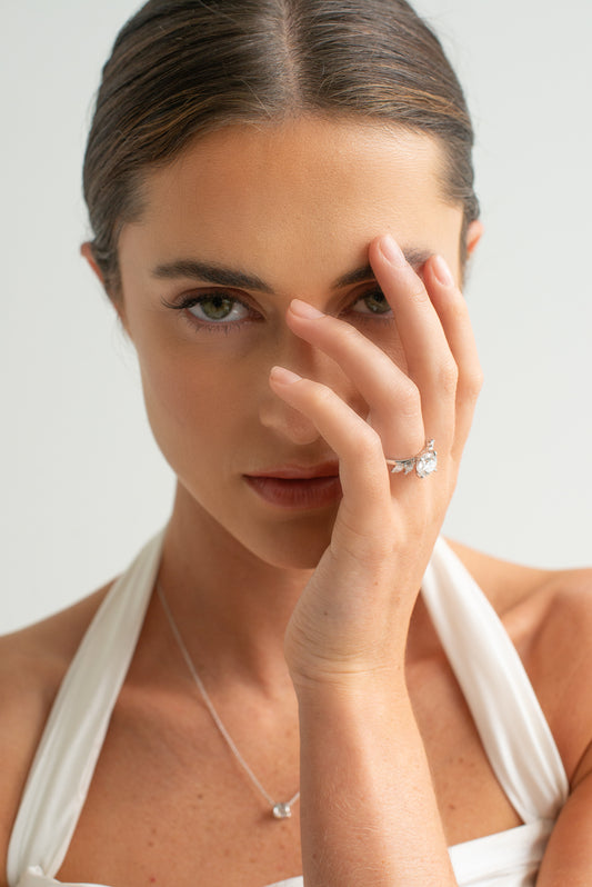 18K White Gold 2.0ct Brilliant Lab Diamond Centre With Marquise Shoulders Ring 2.30tdw