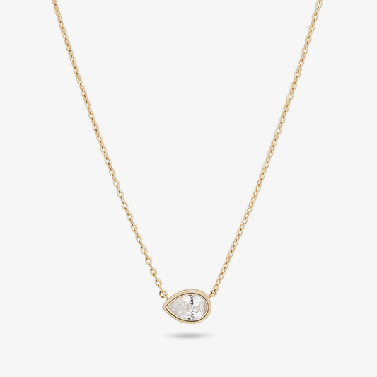 9Y pear cubic zirconia bezel set east-west solitaire necklace sz 45cm