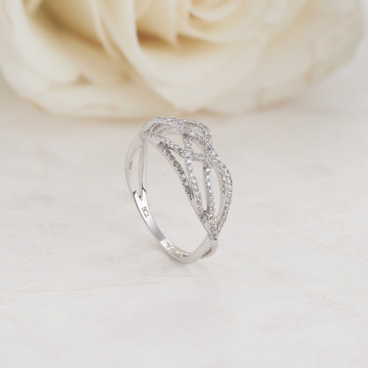 9K White Gold Diamond 3D Delicate Weave Ring 0.45tdw