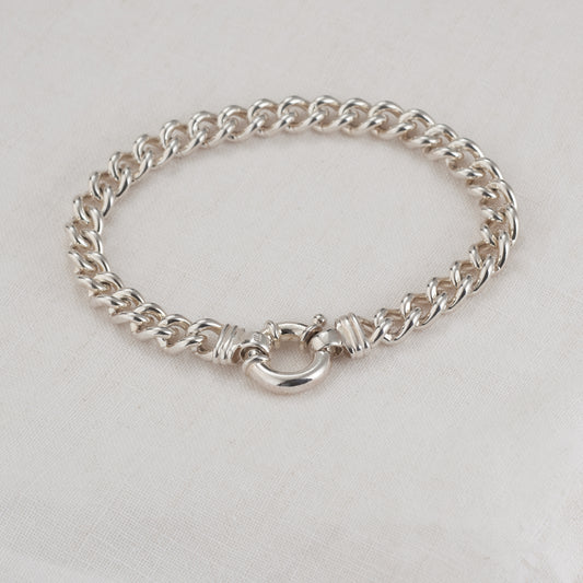 Sterling Silver Solid Round Curb Bracelet with Bolt Ring 19cm x 7.3mm