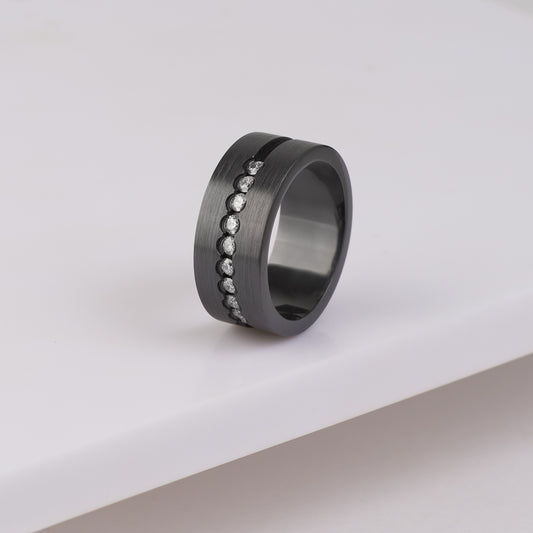 Black Zirconium Fine Grain Diamond Ring 0.5tdw
