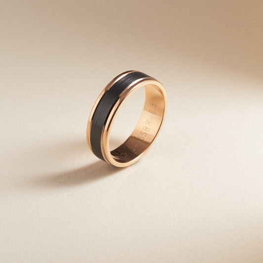 9K Rose Gold and Black Zirconium Brushed Inlay Ring