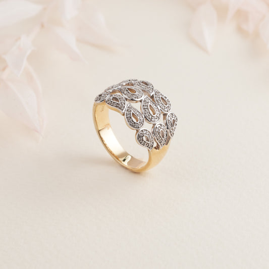 9K Yellow Gold Diamond Paisley Dress Ring 0.2tdw