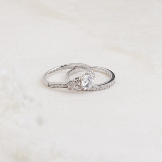 18K White Gold Round Brilliant SC Lab Diamond Vintage Inspired Bridal Set 1.0tdw