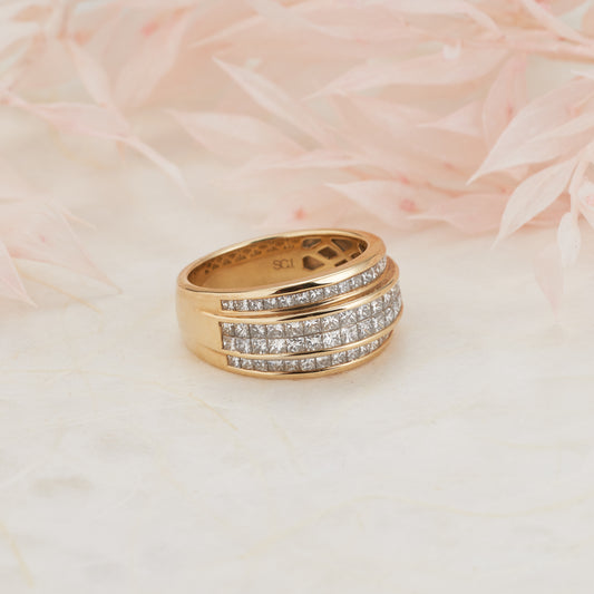 9K Yellow Gold Princess Cut Diamond Dress Ring 1.7tdw