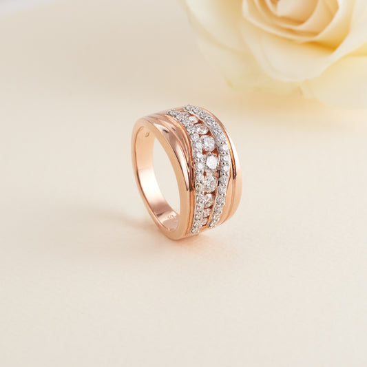 9K Rose Gold Diamond Wave Dress Ring 1.0tdw