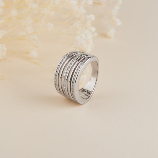 Sterling Silver 5 Row Zirconia Dress Ring