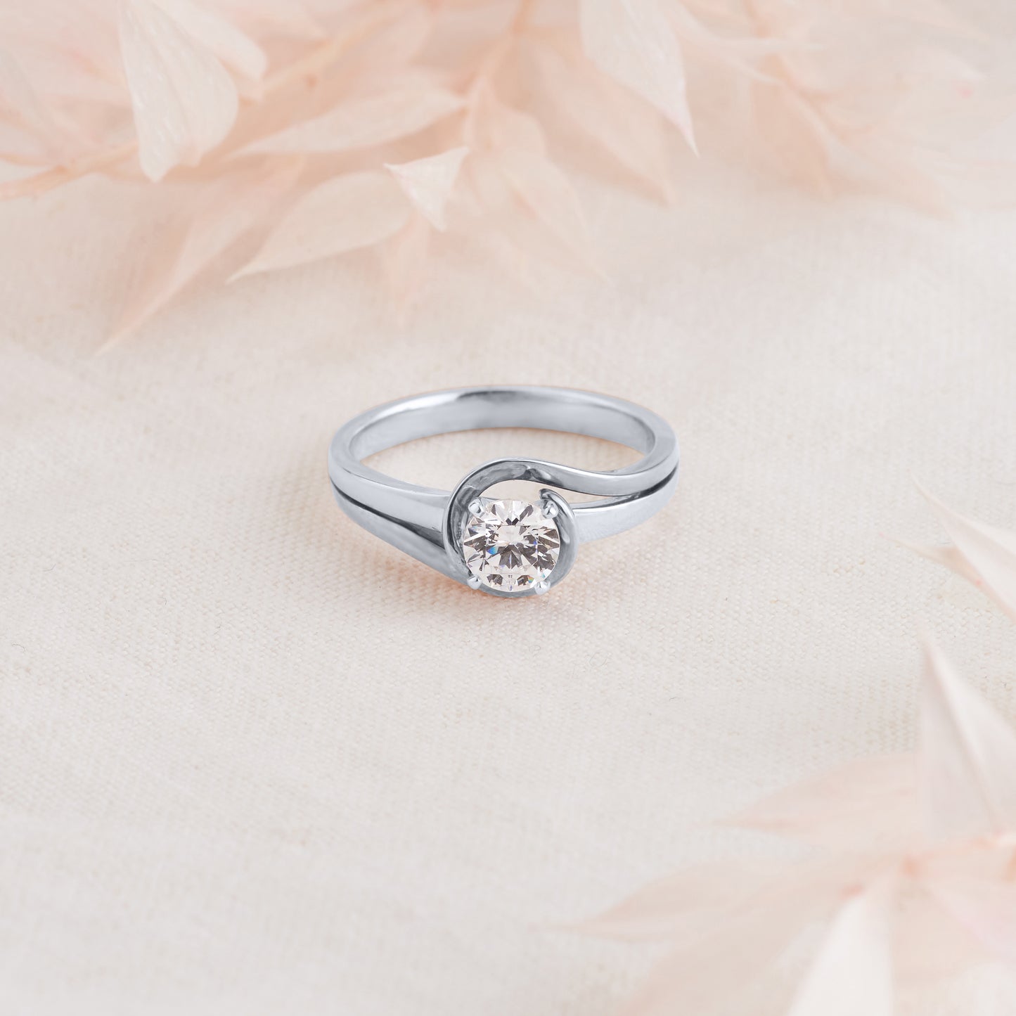 Platinum Round Brilliant Diamond Solitaire Swirl Engagement Ring 0.65tdw