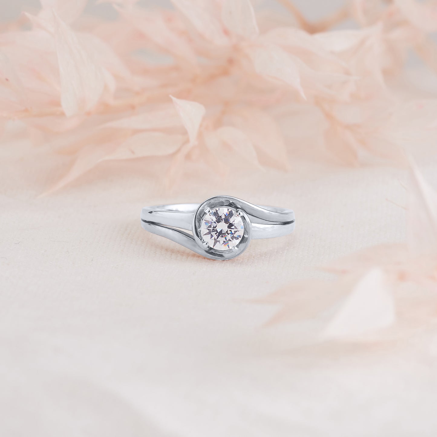 Platinum Round Brilliant Diamond Solitaire Swirl Engagement Ring 0.65tdw