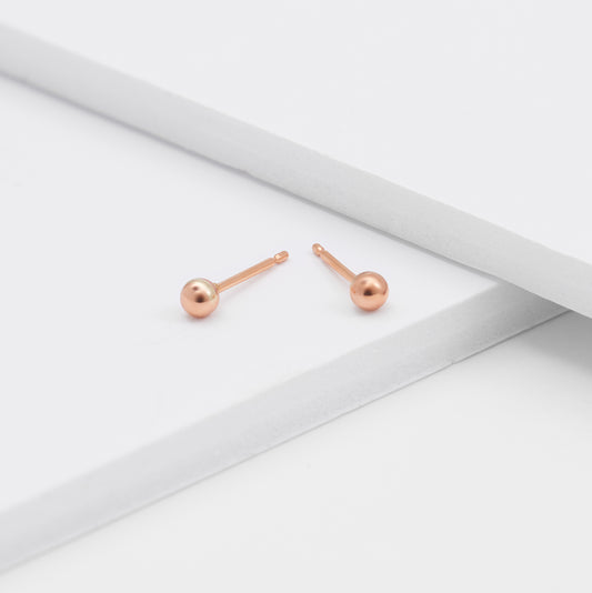 9K Rose Gold Ball Stud Earrings 3mm