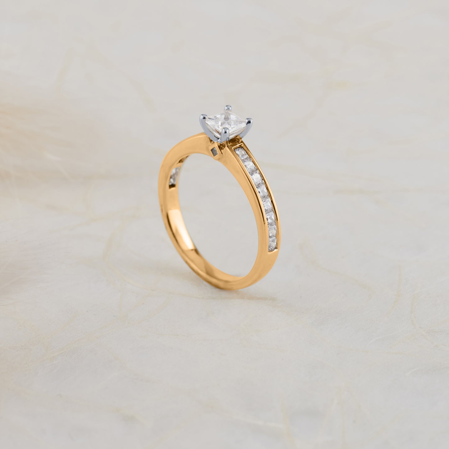 18K Yellow Gold and Platinum Princess Cut Diamond Solitaire with Shoulder Accents Engagement Ring 1.0tdw