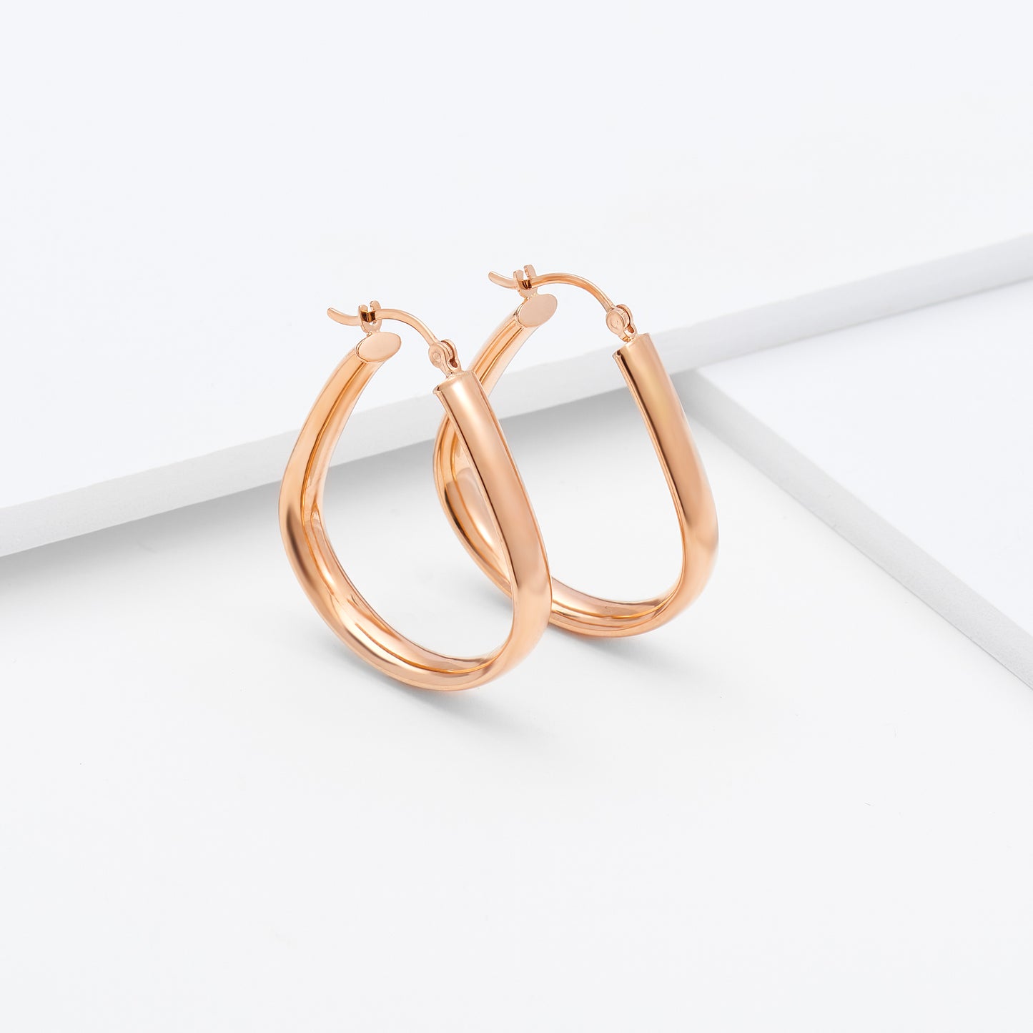 9k Rose Gold Teardrop Hoop Earrings 5mm Wide