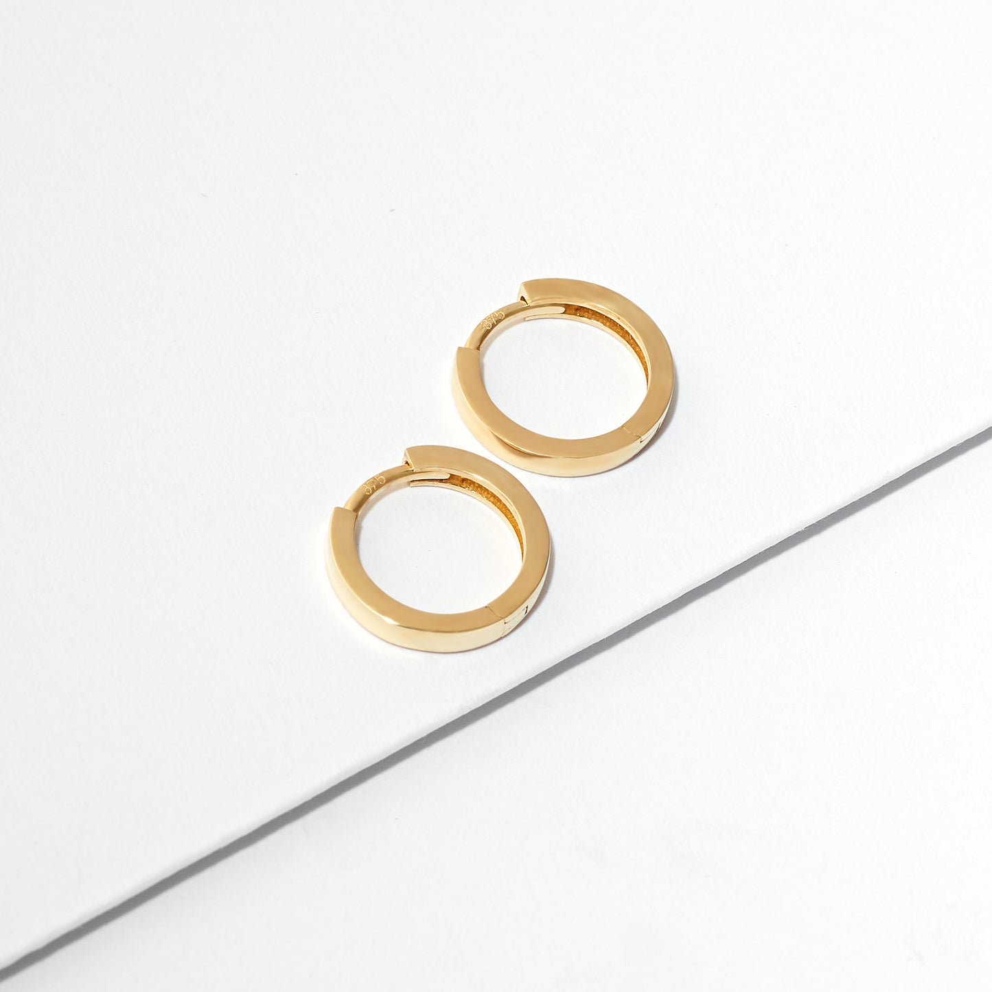 9K Yellow Gold Square Tube Huggie Earrings 10mm