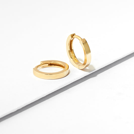 9K Yellow Gold Square Tube Huggie Earrings 10mm
