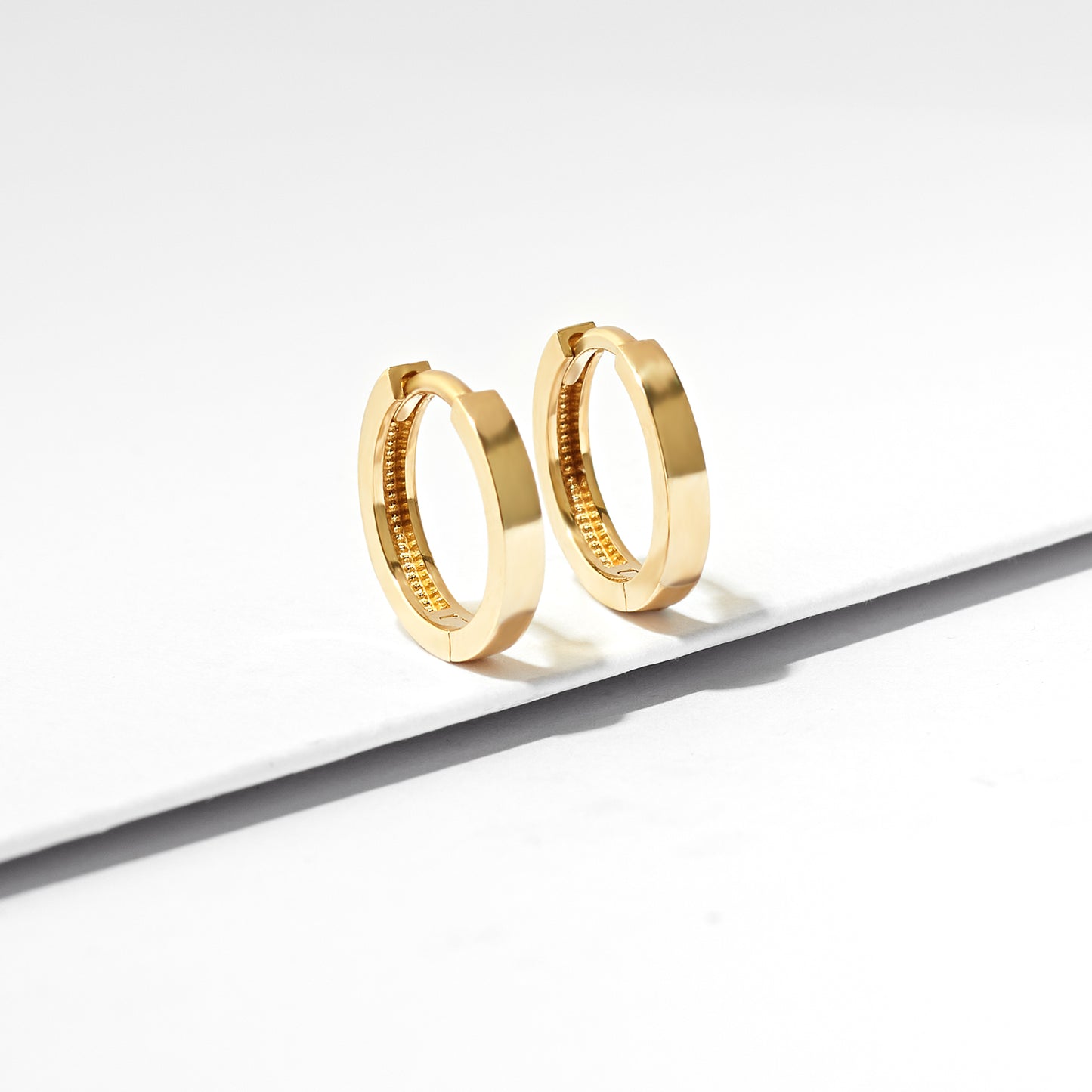 9K Yellow Gold Square Tube Huggie Earrings 10mm
