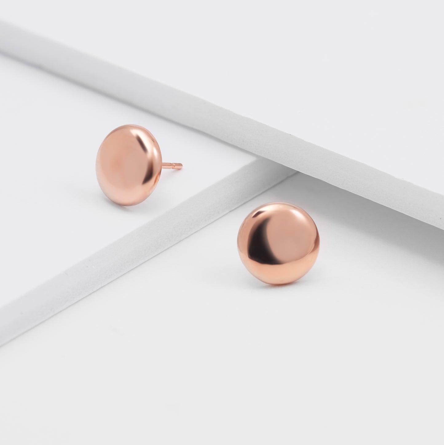 9K Rose Gold Round Stud Earrings 10mm