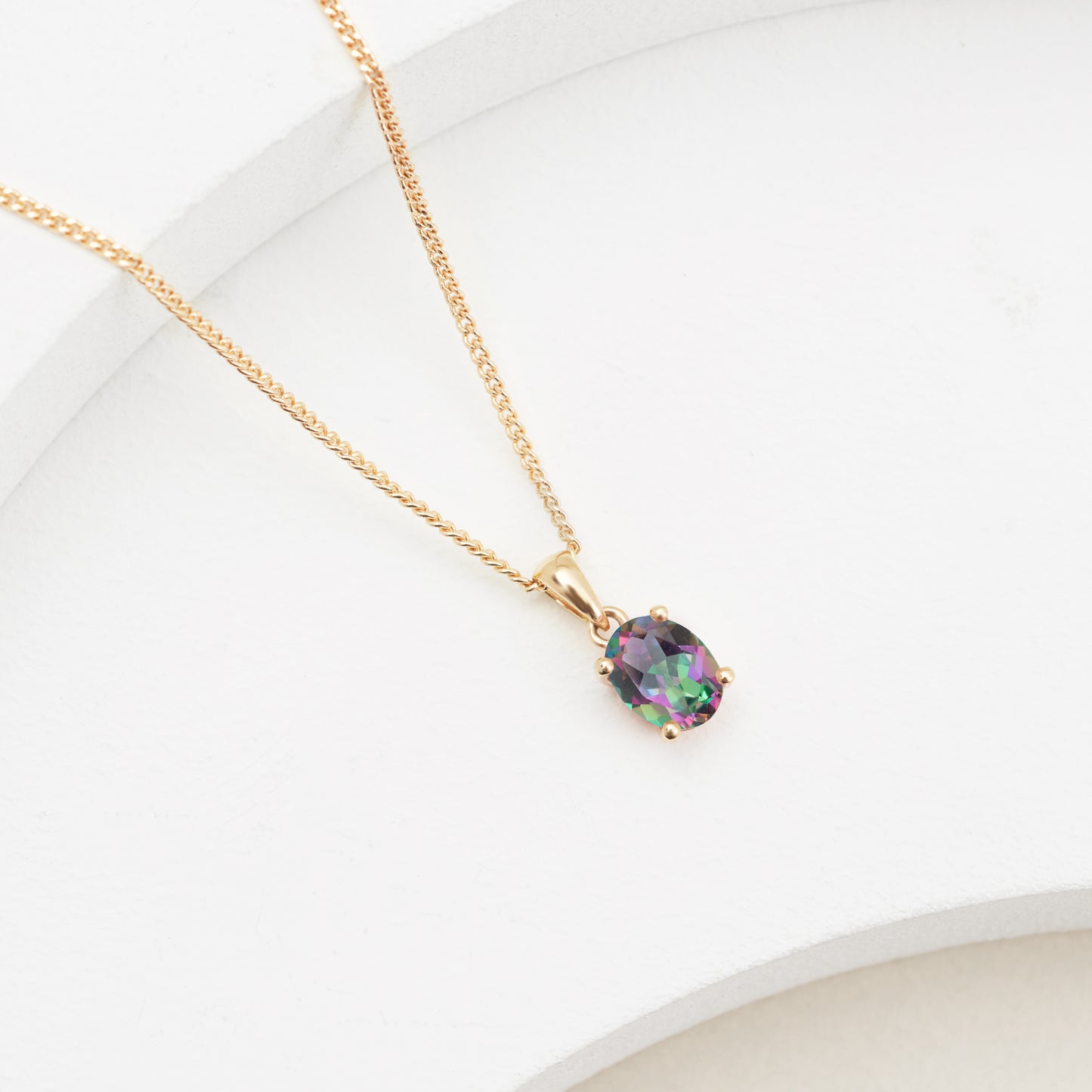 9K Yellow Gold Oval Mystic Topaz Pendant