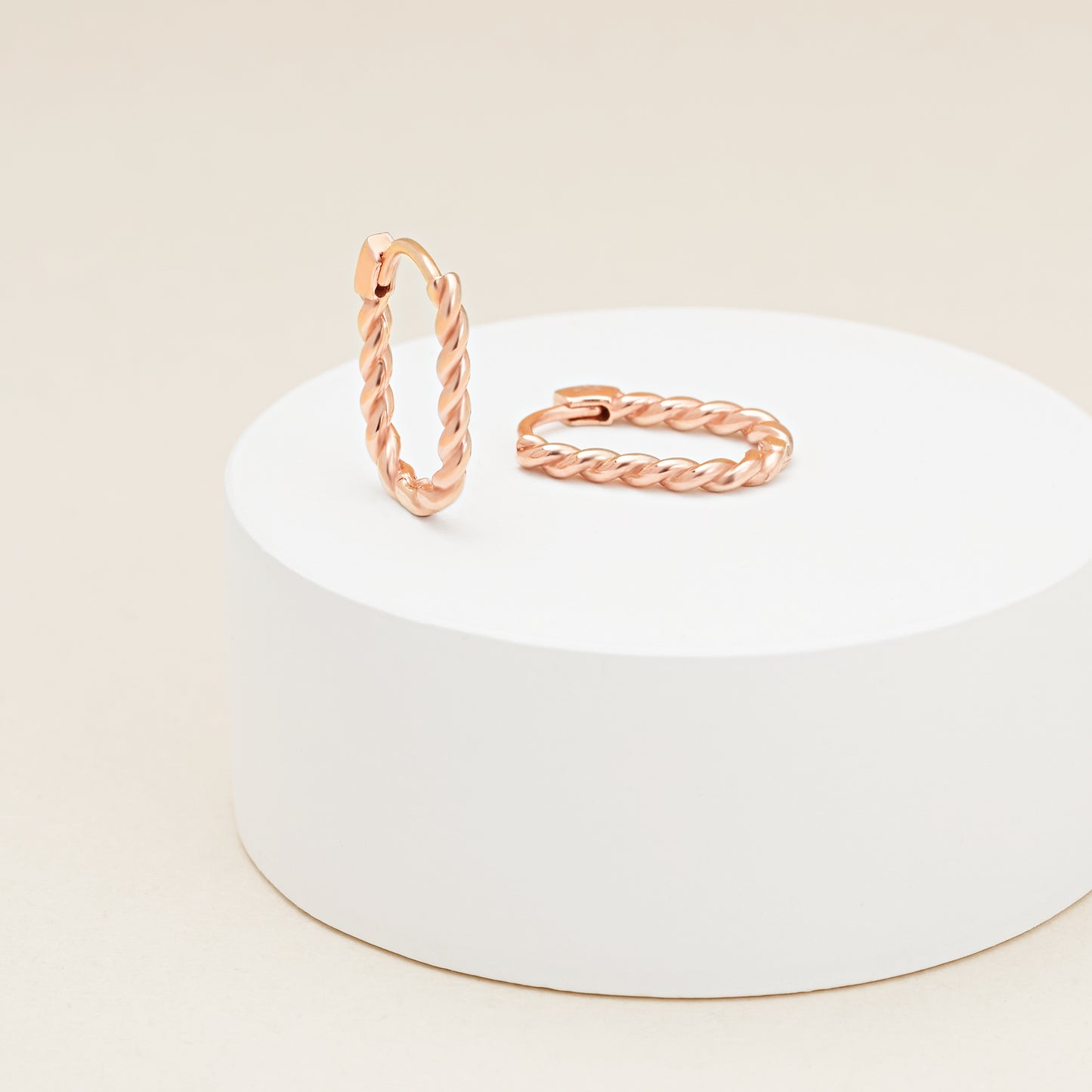 9K Rose Gold Twist Paperclip Huggie Earrings