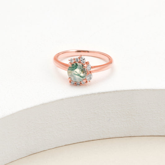 9K Rose Gold Moss Agate and Diamond Half Halo Ring 0.55tdw