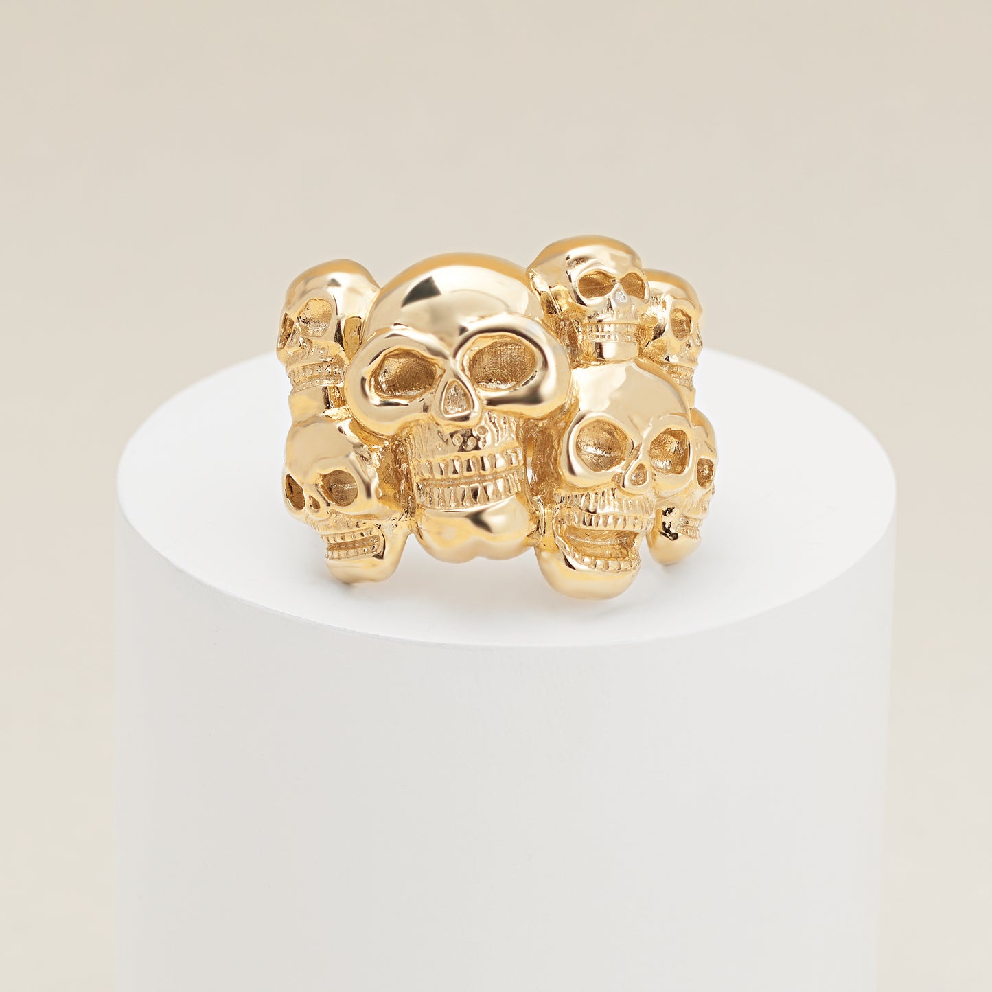 9K Yellow Gold 3D Multi Skull Ring