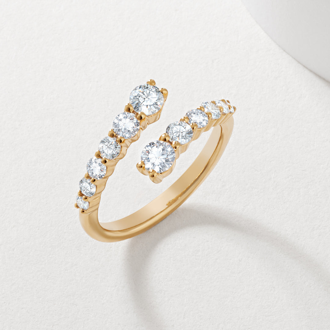 9K Yellow Gold Brilliant Lab Diamond Bypass Dress Ring