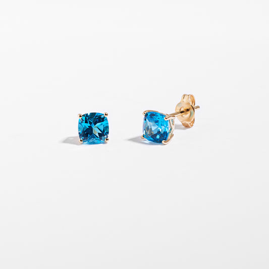 9K Yellow Gold Blue Topaz December Birthstone Stud Earrings