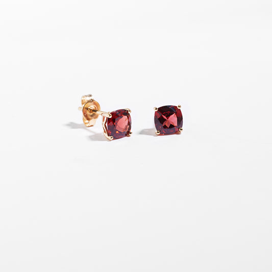 9K Yellow Gold Garnet January Birthstone Stud Earrings