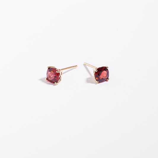 9K Yellow Gold Garnet January Birthstone Stud Earrings