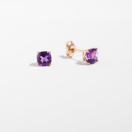 9K Yellow Gold Amethyst February Birthstone Stud Earrings