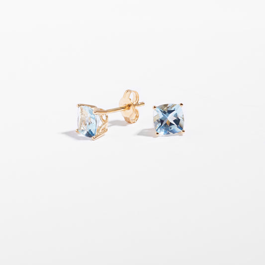 9K Yellow Gold Aquamarine March Birthstone Stud Earrings