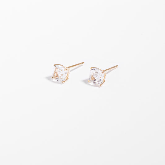 9K Yellow Gold White Topaz April Birthstone Stud Earrings