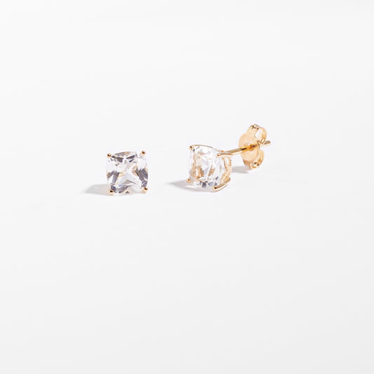 9K Yellow Gold White Topaz April Birthstone Stud Earrings