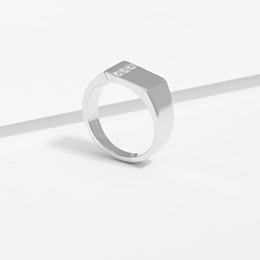 Sterling Silver Princess Cut Zirconia Rectangle Flat Top Ring