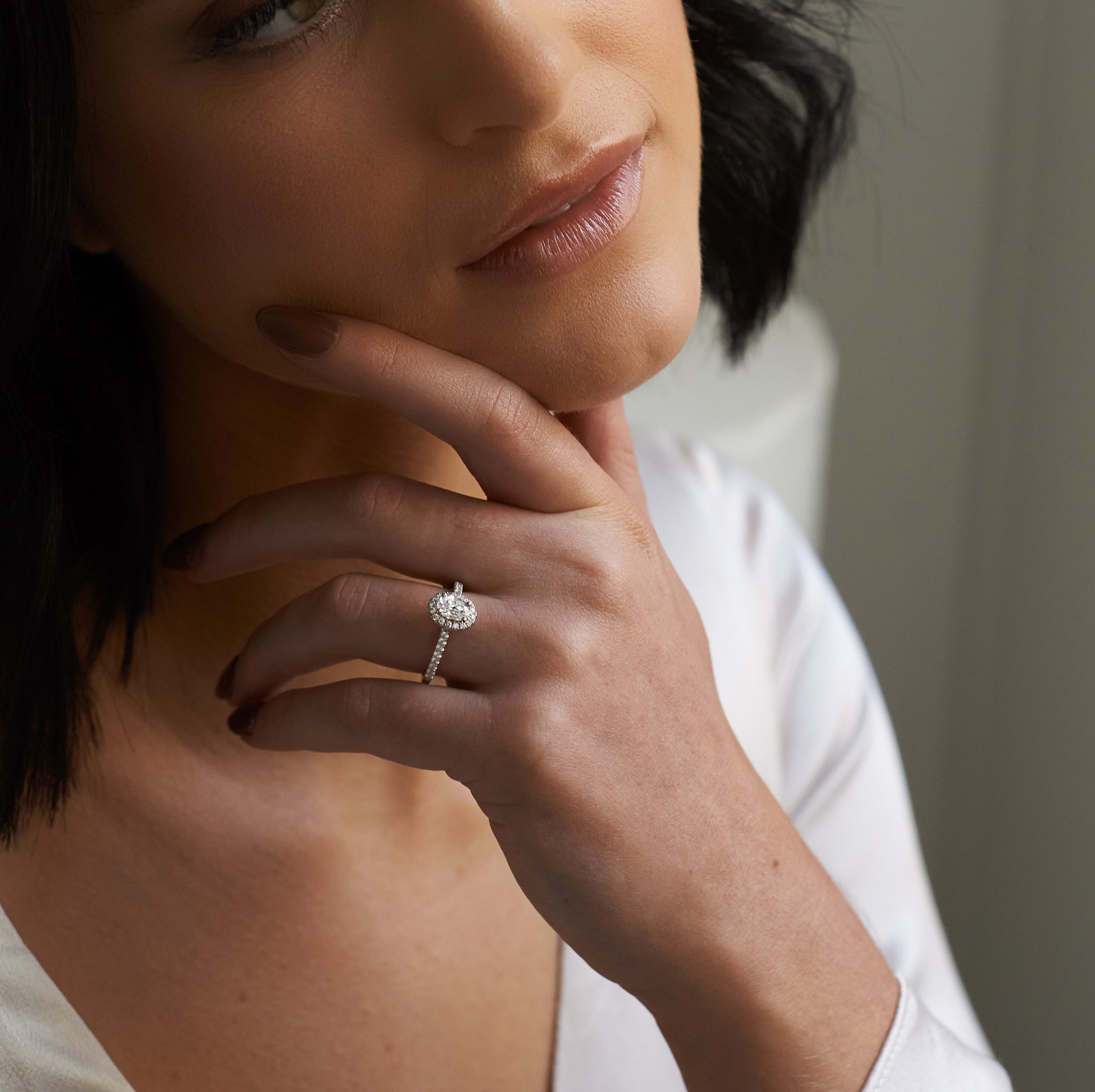 Oval Lab Grown Diamond Halo Engagement Ring 0.89tdw