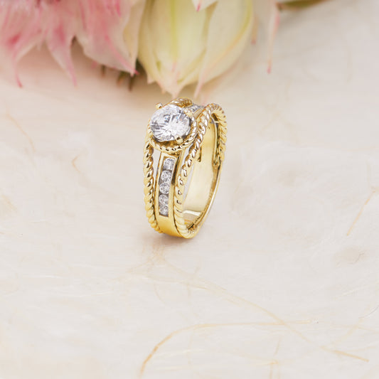 Bridal - 18K White Gold Round Brilliant Diamond Solitaire Rope Twist Engagement Ring 1.0tdw