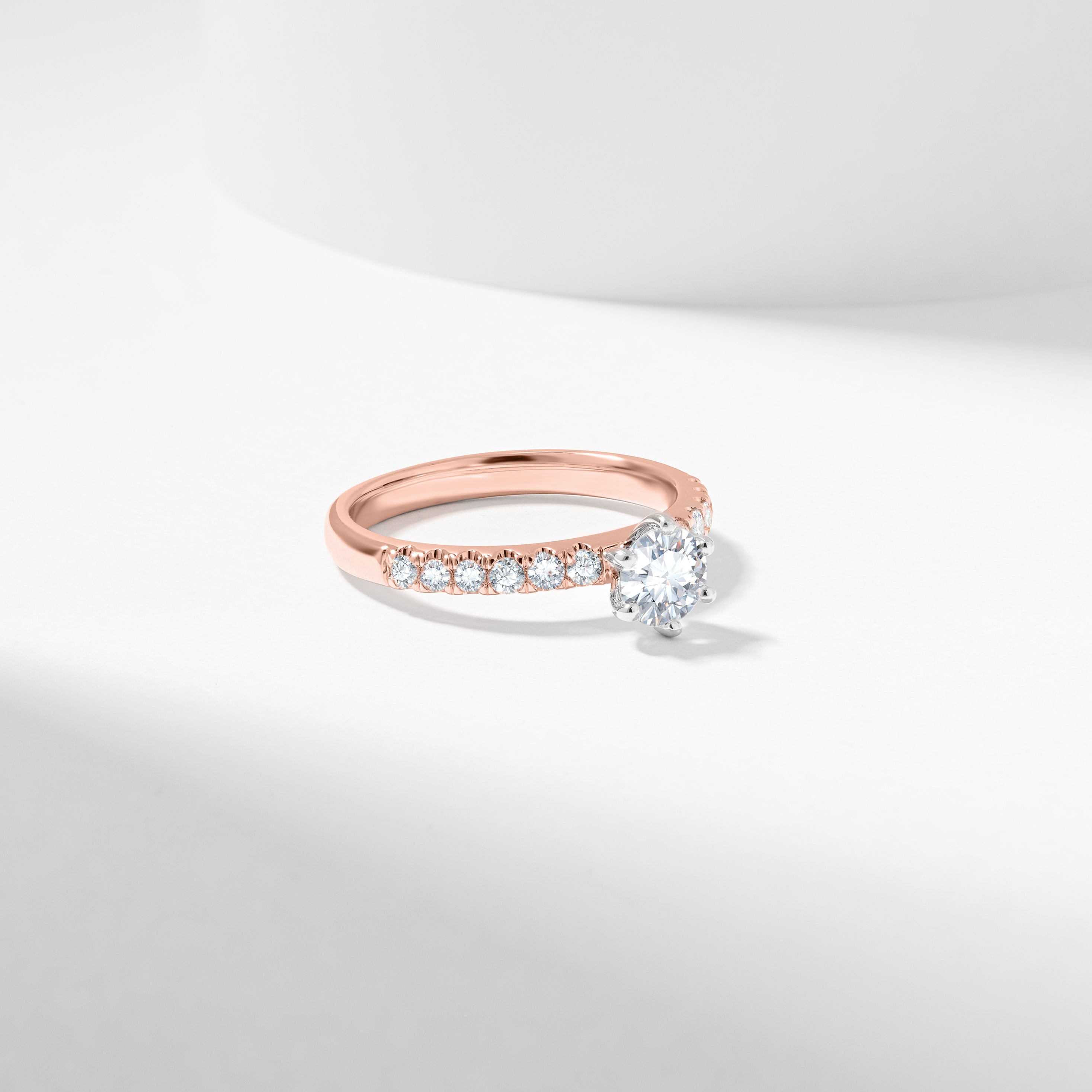 Round Brilliant Lab Grown Diamond Solitaire with Shoulder Accents Engagement Ring 1.0tdw 0.66ct