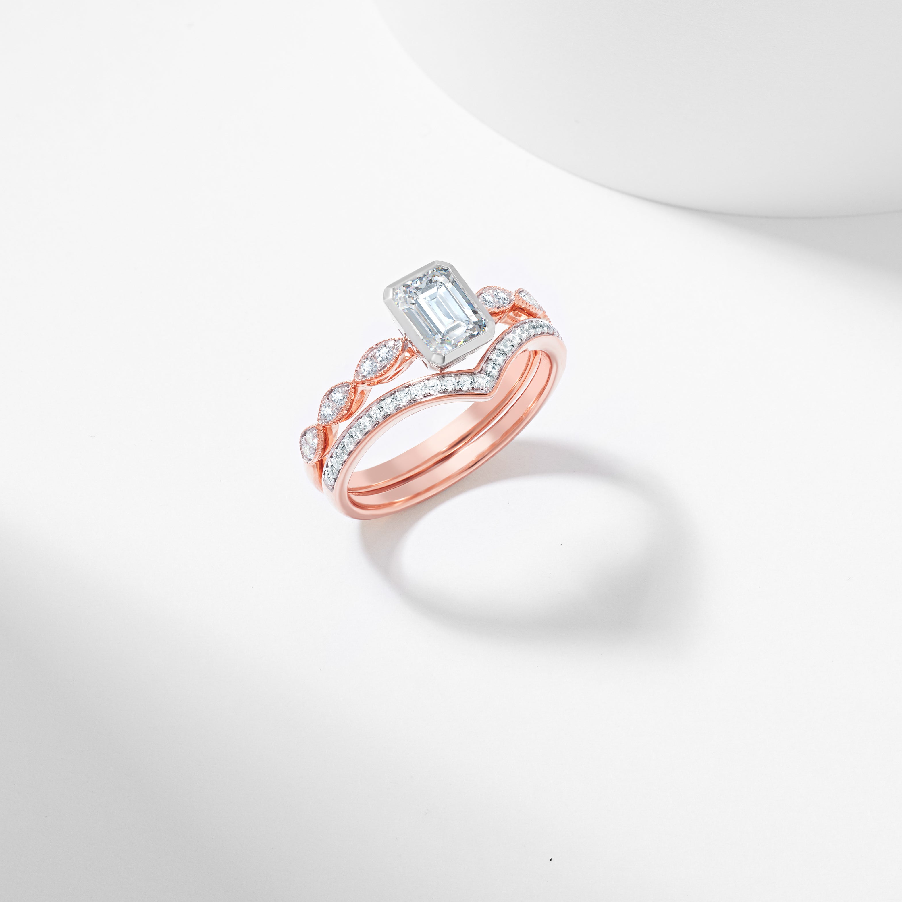 Emerald Cut Lab Grown Diamond Solitaire Bridal Set 1.2tdw