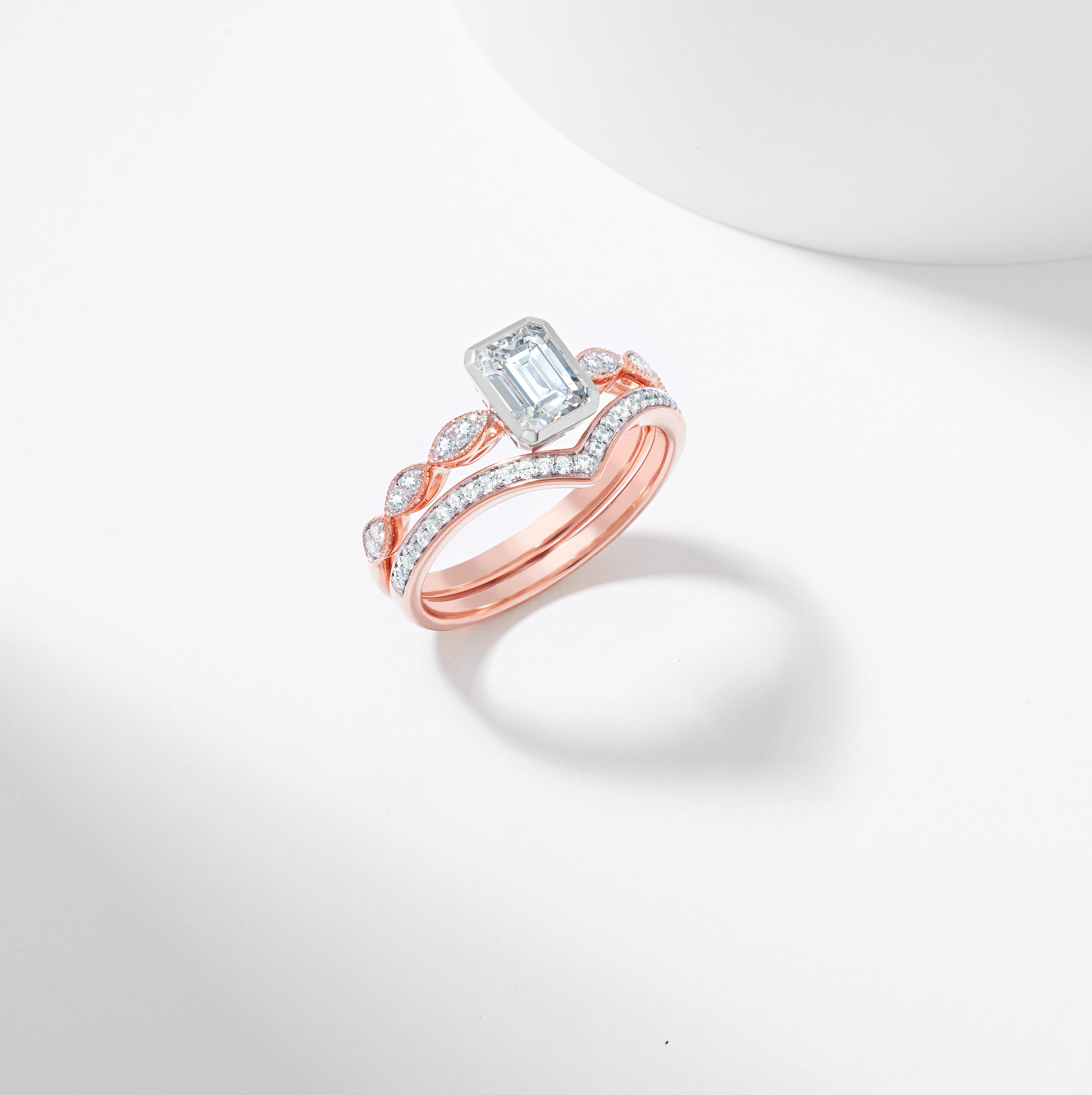 Emerald Cut Diamond Solitaire Bridal Set 1.2tdw