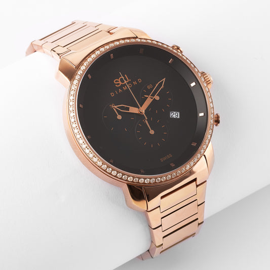 Stainless Steel Rose Tone Diamond Watch 1.0tdw