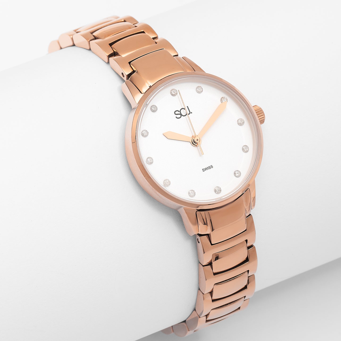 Stainless Steel Rose Tone Diamond Watch 0.14tdw