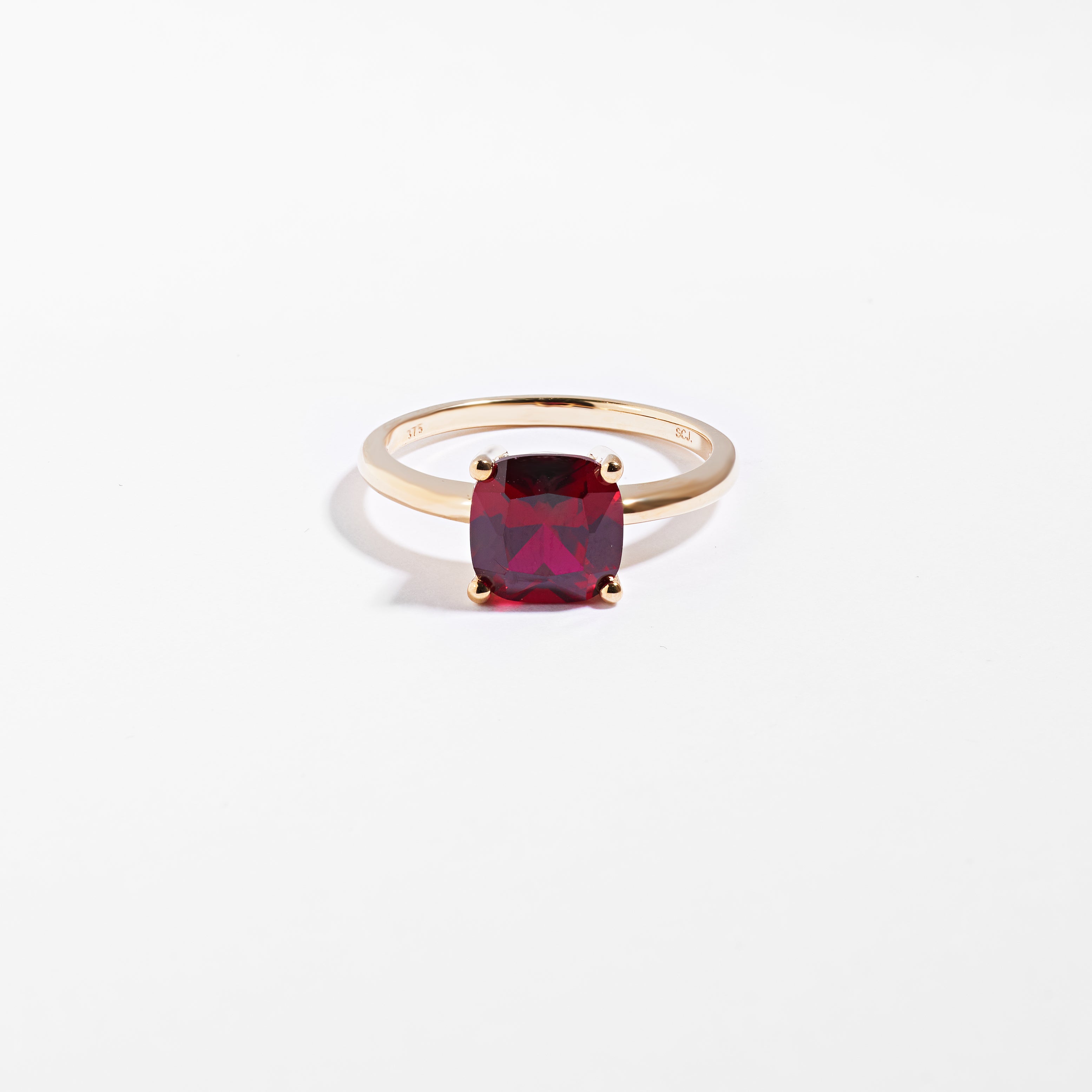 9K Yellow Gold Created Ruby July Birthstone Ring