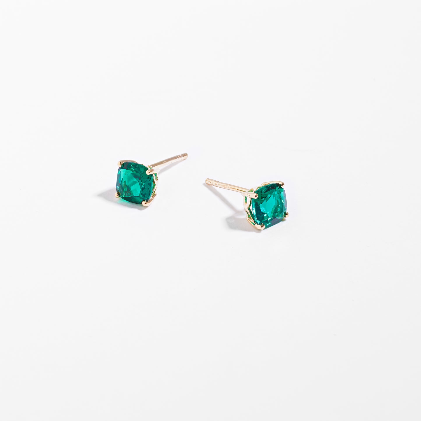9K Yellow Gold Created Emerald May Birthstone Stud Earrings