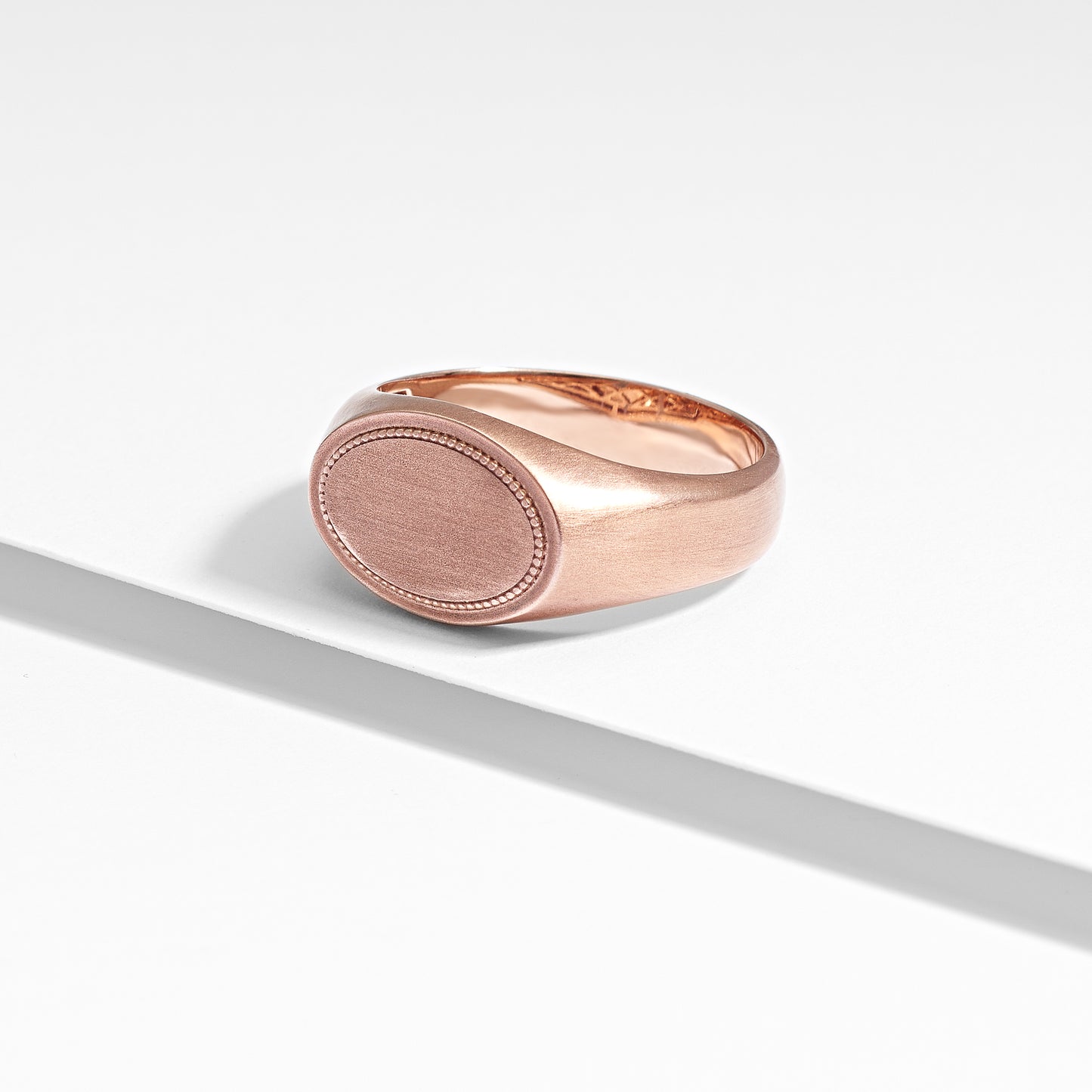 9K Rose Gold Oval Flat Top Beaded Signet Ring